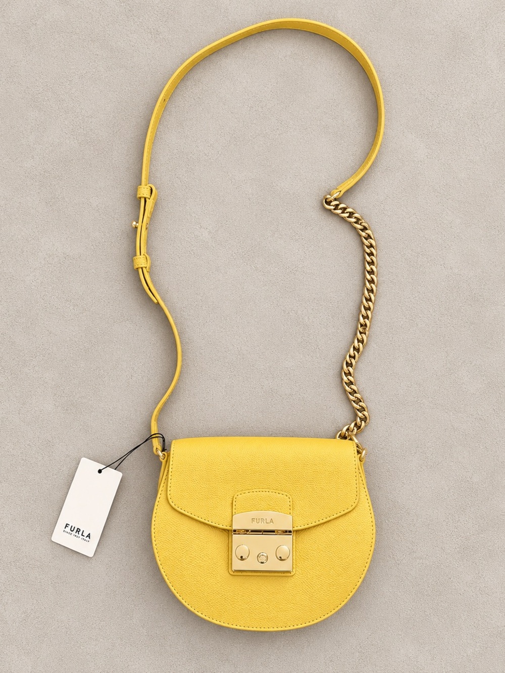 Furla Metropolis Mini Leather Crossbody Round Ares Mimosa Yellow NWT + Dust Bag
